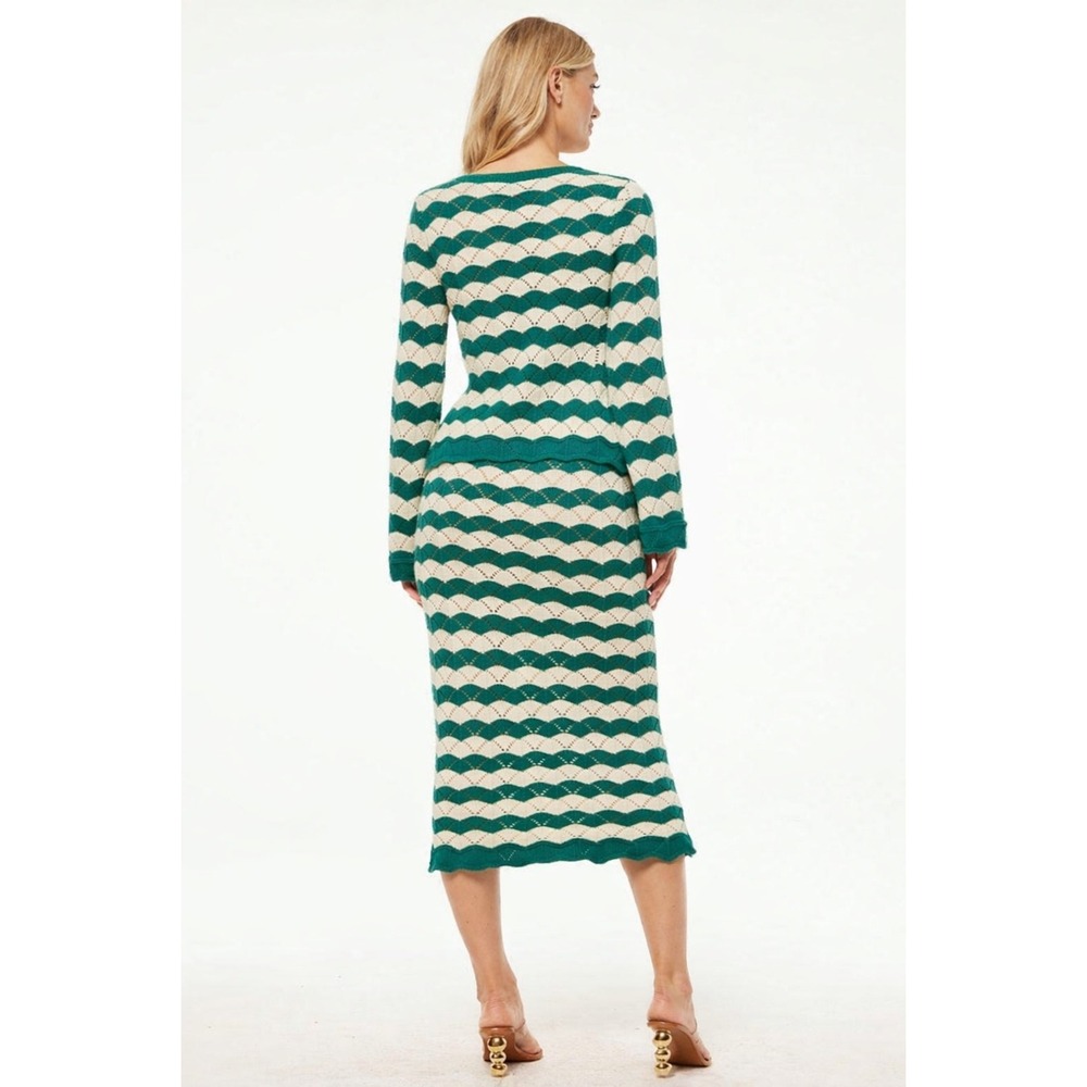MISA LOS ANGELES Womens Green Cream Chevron Knit Cardigan Sweater Size XL - Picture 3 of 10